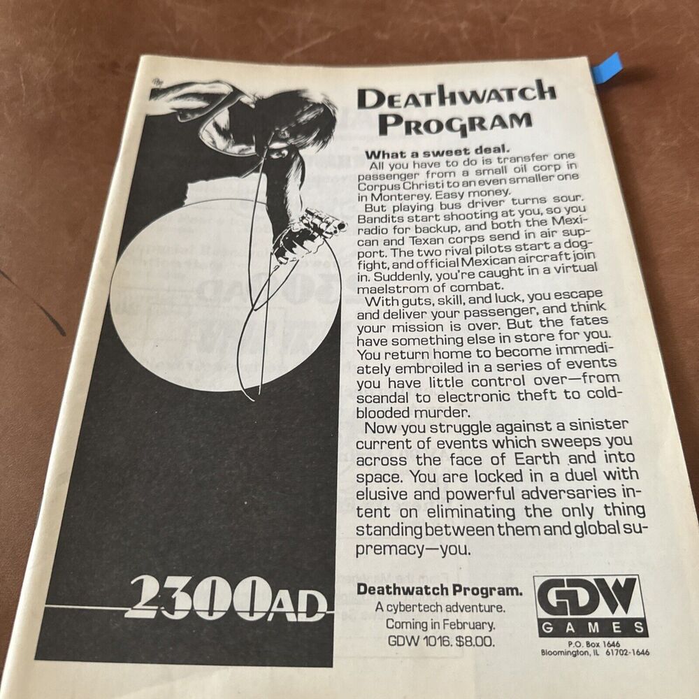 GDW 2300AD Rpg Deathwatch Program